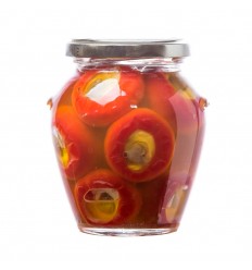 Peppers stuffed with goat cheese and capers.